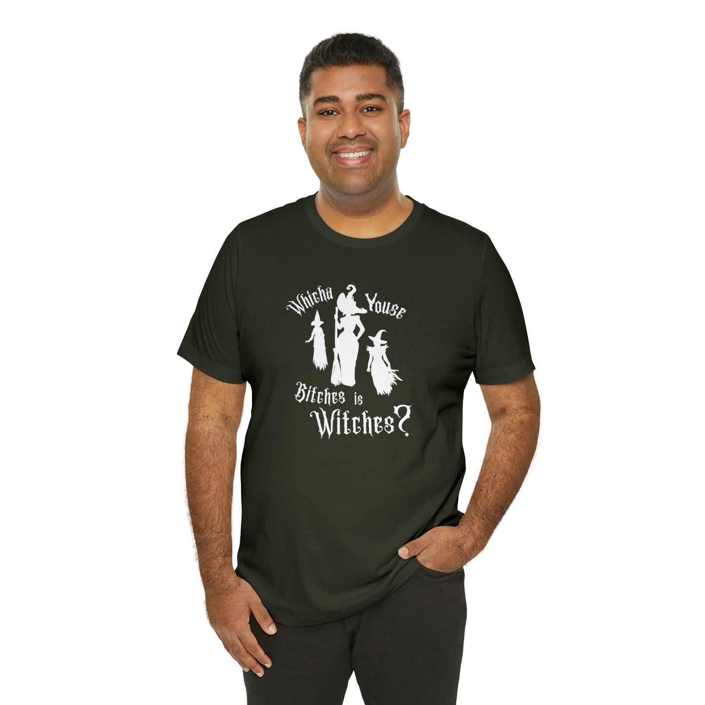 Whicha' Youse . . . is Witches? Halloween Shirt Unisex Tee Dark Shirt Design