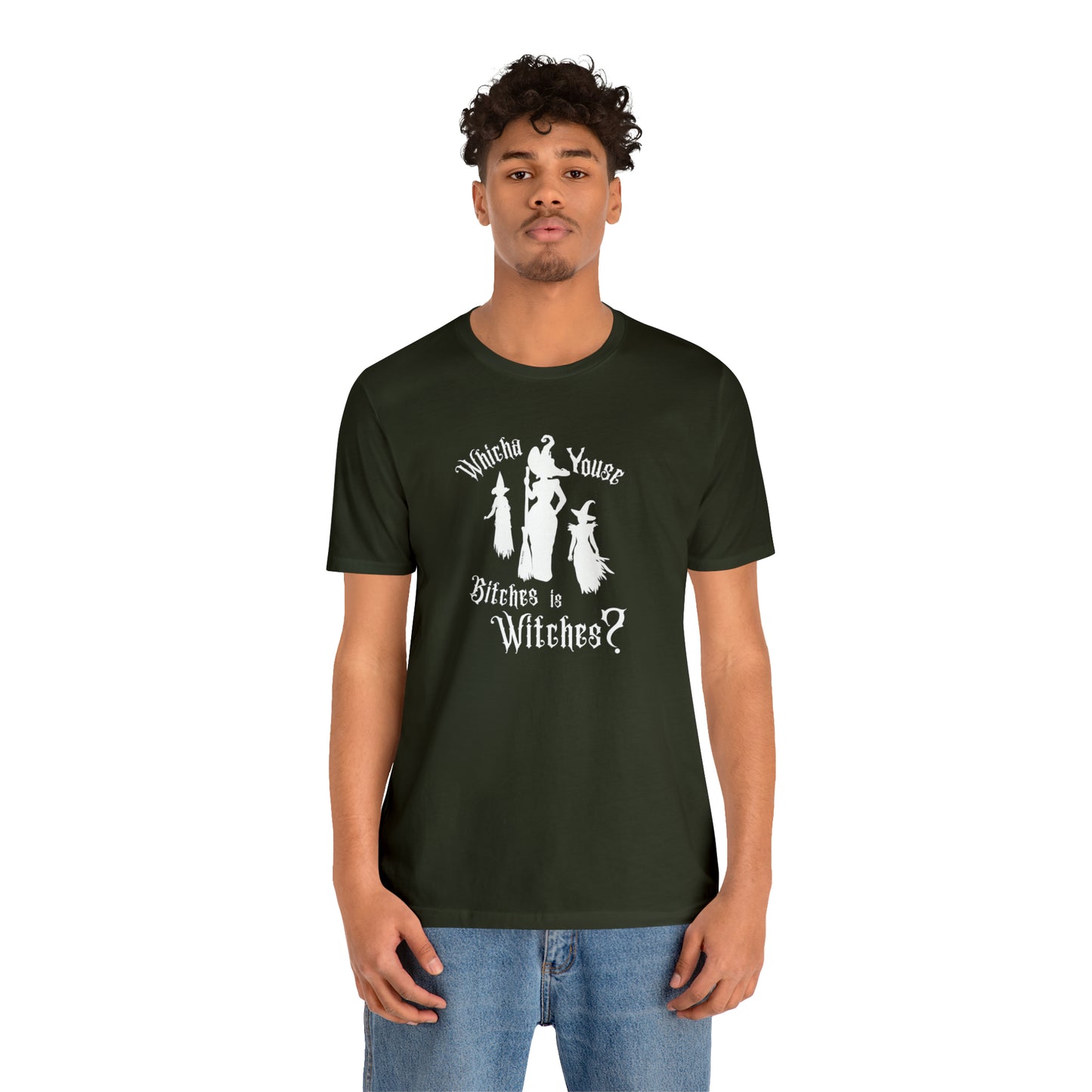 Whicha' Youse . . . is Witches? Halloween Shirt Unisex Tee Dark Shirt Design